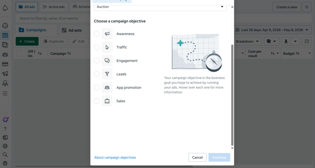 screenshot of ads manager 