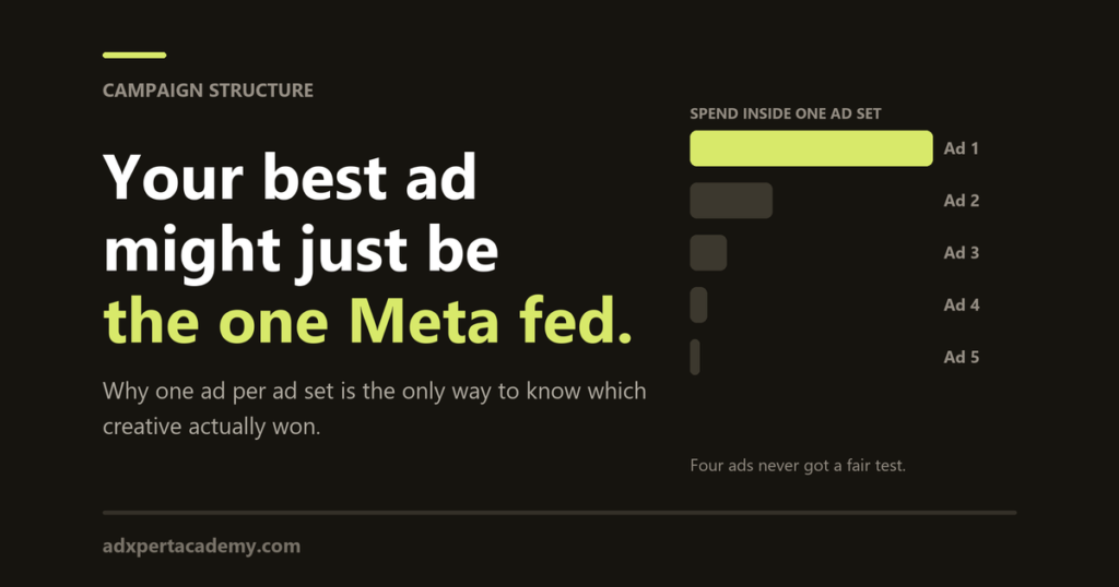 Spend inside a single ad set concentrating on one ad while four other ads receive almost no budget